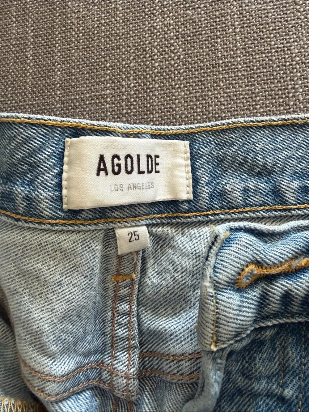 Agolde Parker Long Light Blue Distressed High-Rise Denim Shorts